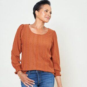 COPY - Cleo burnt orange Eyelet Long Sleeve Top XL